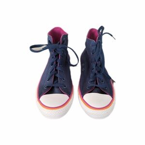 Navy High-Top Sneakers with Pink Accents